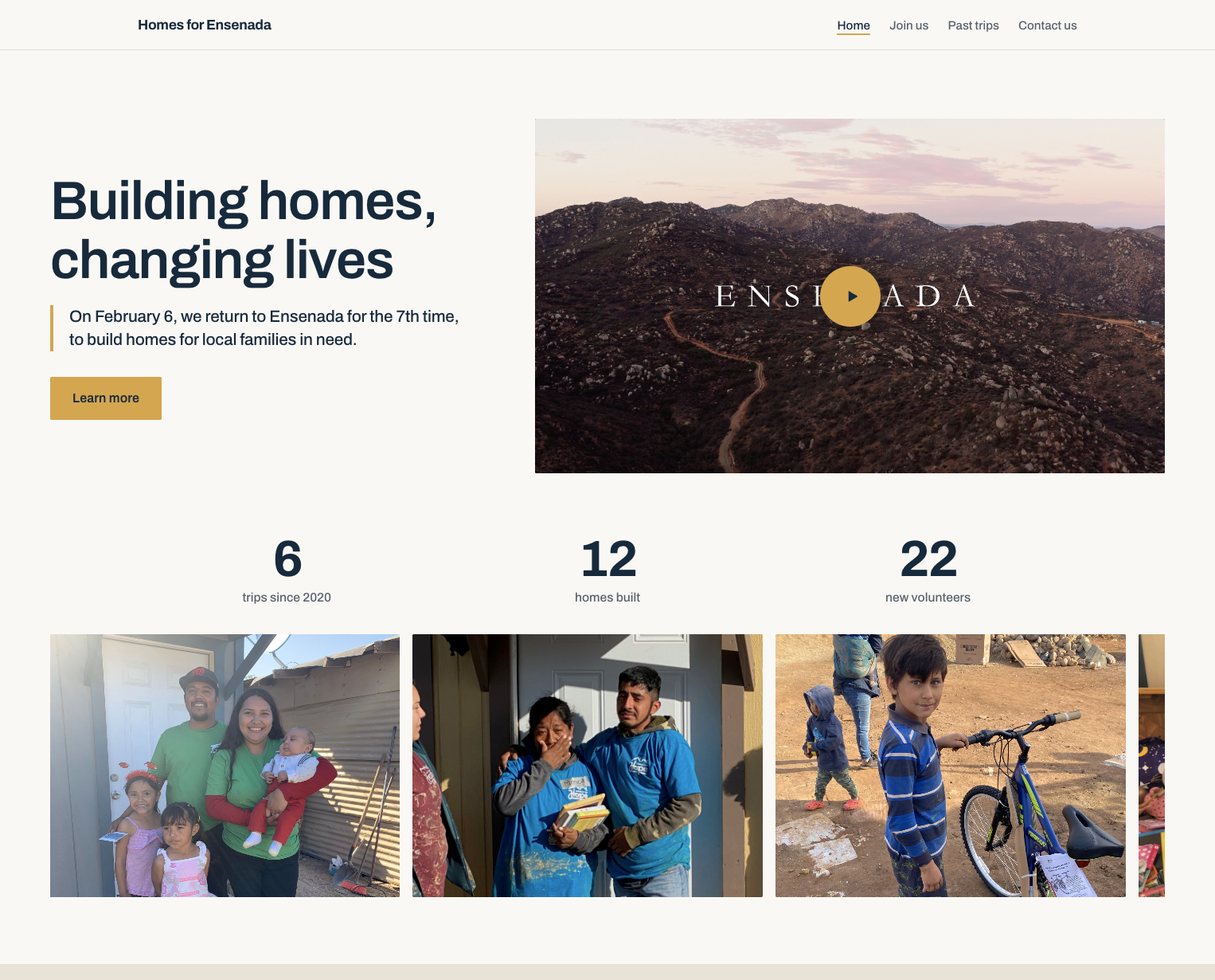 The Homes for Ensenada home page, built by Build Beautiful